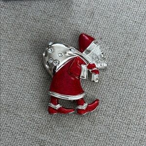 Sterling Silver vintage Festive Santa Claus Brooch in Red and Silver